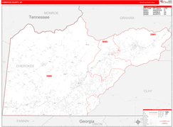 Cherokee County, NC Digital Map Red Line Style