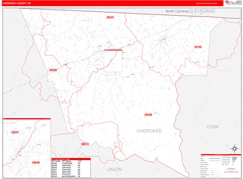 Cherokee County, SC Digital Map Red Line Style