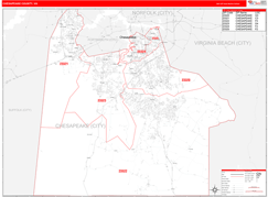 Chesapeake County, VA Digital Map Red Line Style