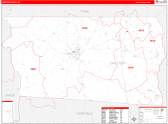 Chester County, SC Digital Map Red Line Style