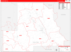 Chilton County, AL Digital Map Red Line Style