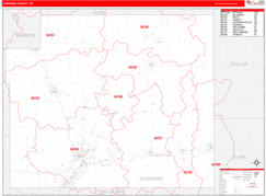 Chippewa County, WI Digital Map Red Line Style
