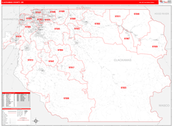 Clackamas County, OR Digital Map Red Line Style