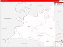 Claiborne County, MS Digital Map Red Line Style