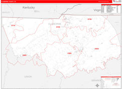 Claiborne County, TN Digital Map Red Line Style