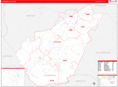 Clarendon County, SC Digital Map Red Line Style