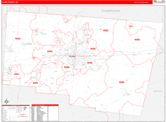 Clark County, OH Digital Map Red Line Style