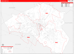 Clarke County, GA Digital Map Red Line Style