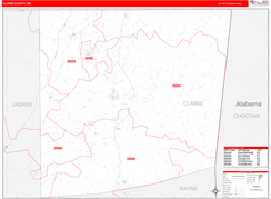 Clarke County, MS Digital Map Red Line Style
