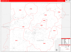 Cleburne County, AR Digital Map Red Line Style