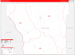 Cleveland County, AR Digital Map Red Line Style