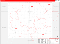 Cloud County, KS Digital Map Red Line Style