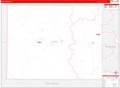 Coke County, TX Digital Map Red Line Style