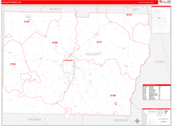 Colquitt County, GA Digital Map Red Line Style