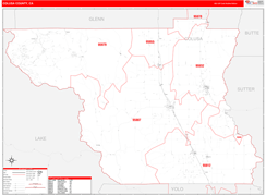 Colusa County, CA Digital Map Red Line Style
