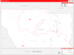 Conejos County, CO Digital Map Red Line Style