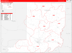 Conway County, AR Digital Map Red Line Style