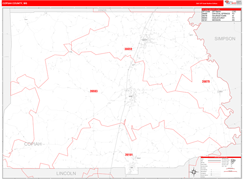 Copiah County, MS Digital Map Red Line Style