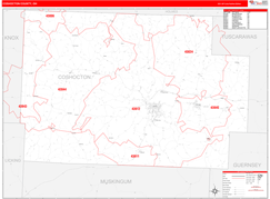 Coshocton County, OH Digital Map Red Line Style