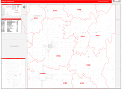 Cowley County, KS Digital Map Red Line Style
