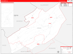 Craig County, VA Digital Map Red Line Style