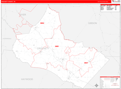 Crockett County, TN Digital Map Red Line Style