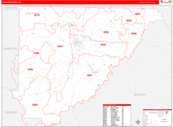 Cullman County, AL Digital Map Red Line Style