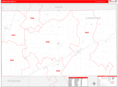 Cumberland County, IL Digital Map Red Line Style