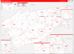 Cumberland County, PA Digital Map Red Line Style