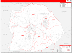 Cumberland County, TN Digital Map Red Line Style