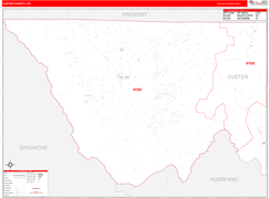 Custer County, CO Digital Map Red Line Style