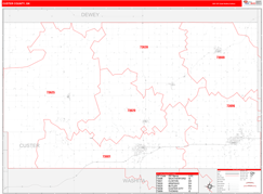 Custer County, OK Digital Map Red Line Style
