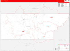 Custer County, SD Digital Map Red Line Style