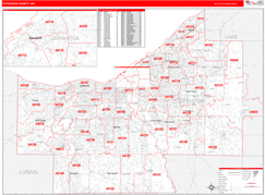 Cuyahoga County, OH Digital Map Red Line Style