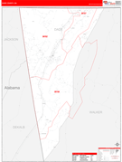 Dade County, GA Digital Map Red Line Style