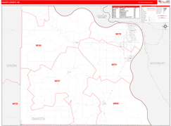 Dakota County, NE Digital Map Red Line Style