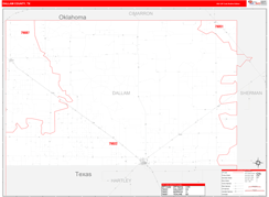 Dallam County, TX Digital Map Red Line Style