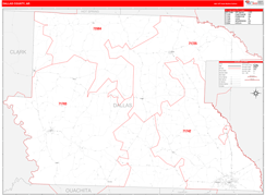 Dallas County, AR Digital Map Red Line Style