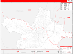 Danville County, VA Digital Map Red Line Style