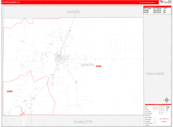 DeSoto County, FL Digital Map Red Line Style