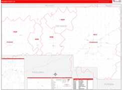 Defiance County, OH Digital Map Red Line Style