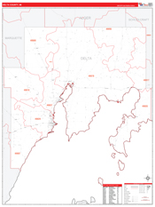 Delta County, MI Digital Map Red Line Style