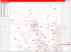 Denton County, TX Digital Map Red Line Style