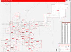 Denver County, CO Digital Map Red Line Style