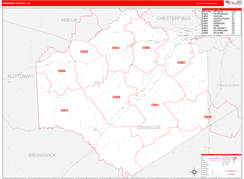 Dinwiddie County, VA Digital Map Red Line Style
