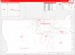 Dougherty County, GA Digital Map Red Line Style