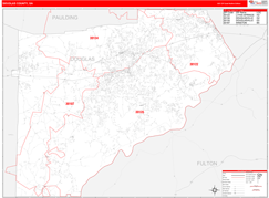 Douglas County, GA Digital Map Red Line Style