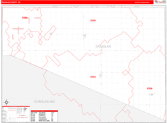 Douglas County, SD Digital Map Red Line Style