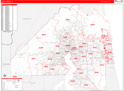 Duval County, FL Digital Map Red Line Style