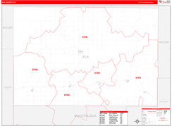 Elk County, KS Digital Map Red Line Style
